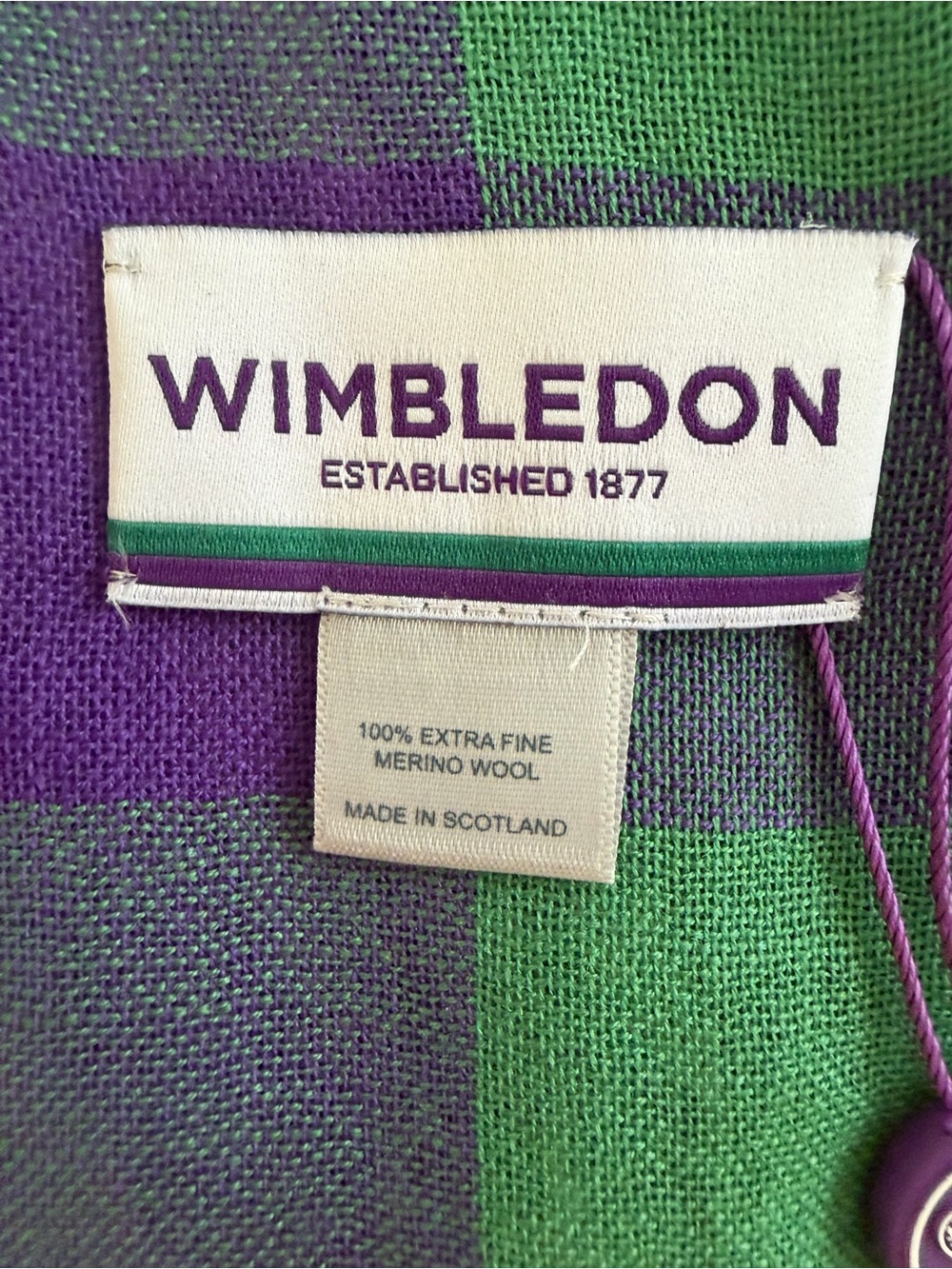 Wimbledon Merino Wool Plaid Scarf Made in Scotland Purple Green NWOT - Picture 2 of 3